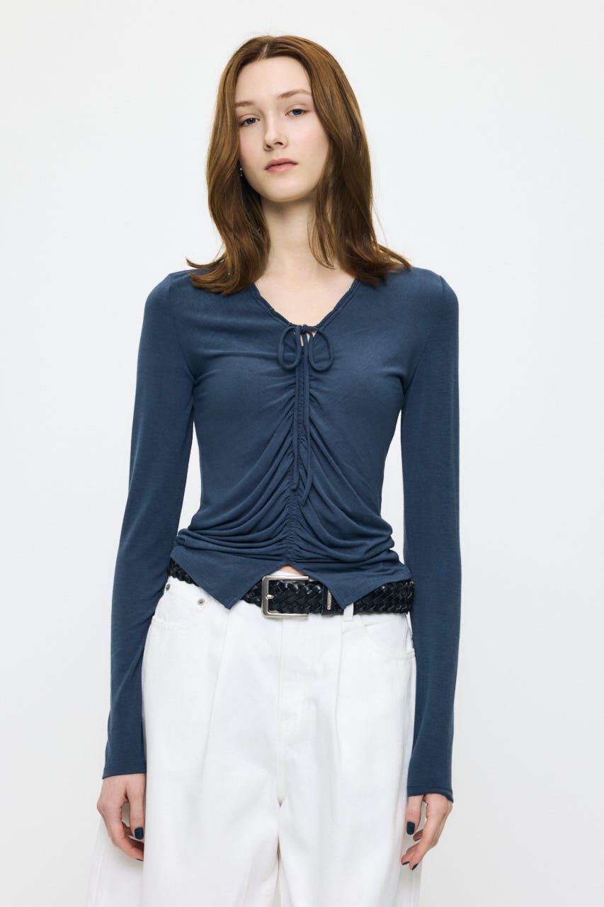 MOUSSY「GATHER V/N  トップス」|Tシャツ・カットソー|NVY