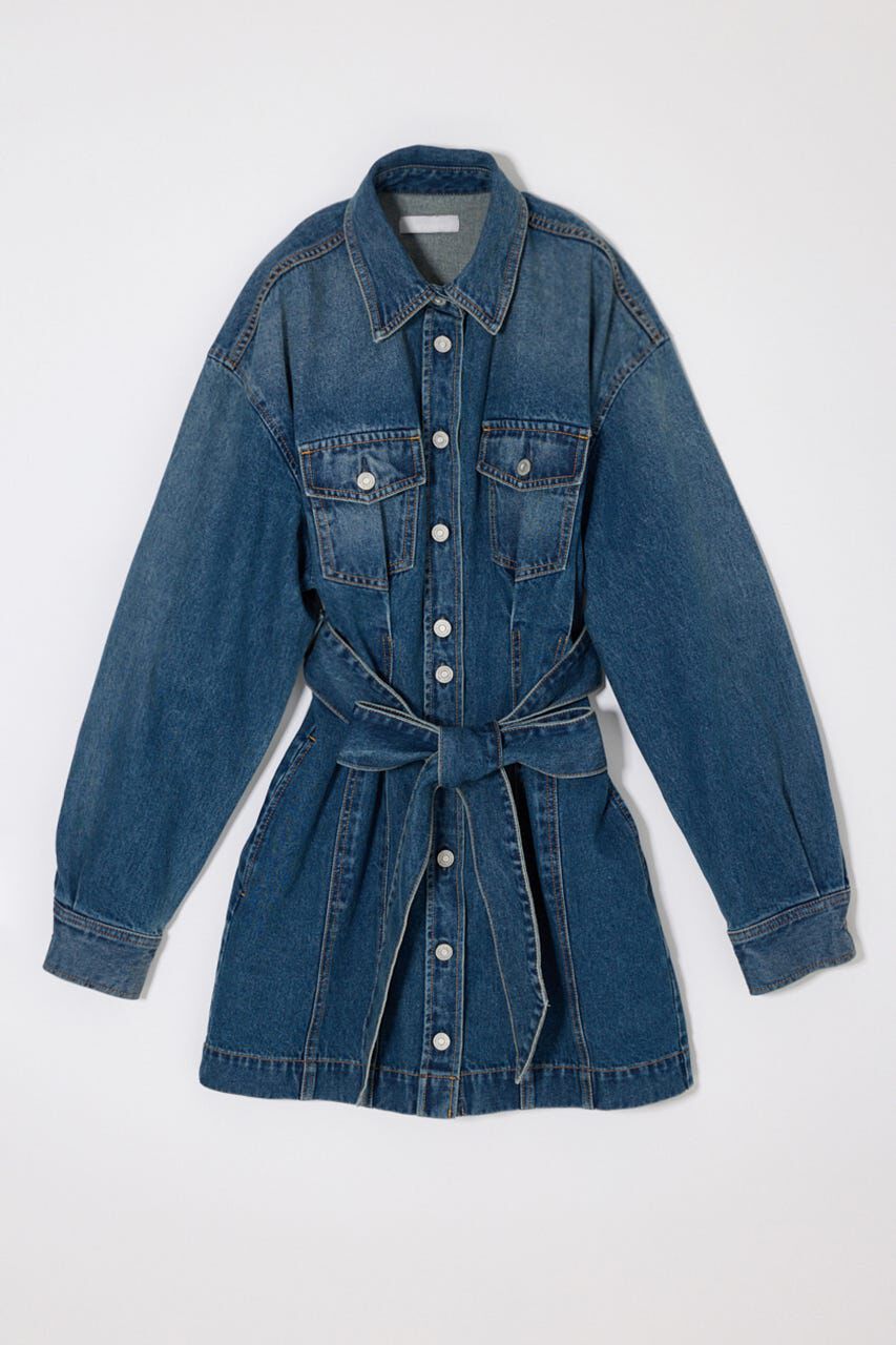 MOUSSY「BELTED DENIM MINI ドレス」|ワンピース|BLU