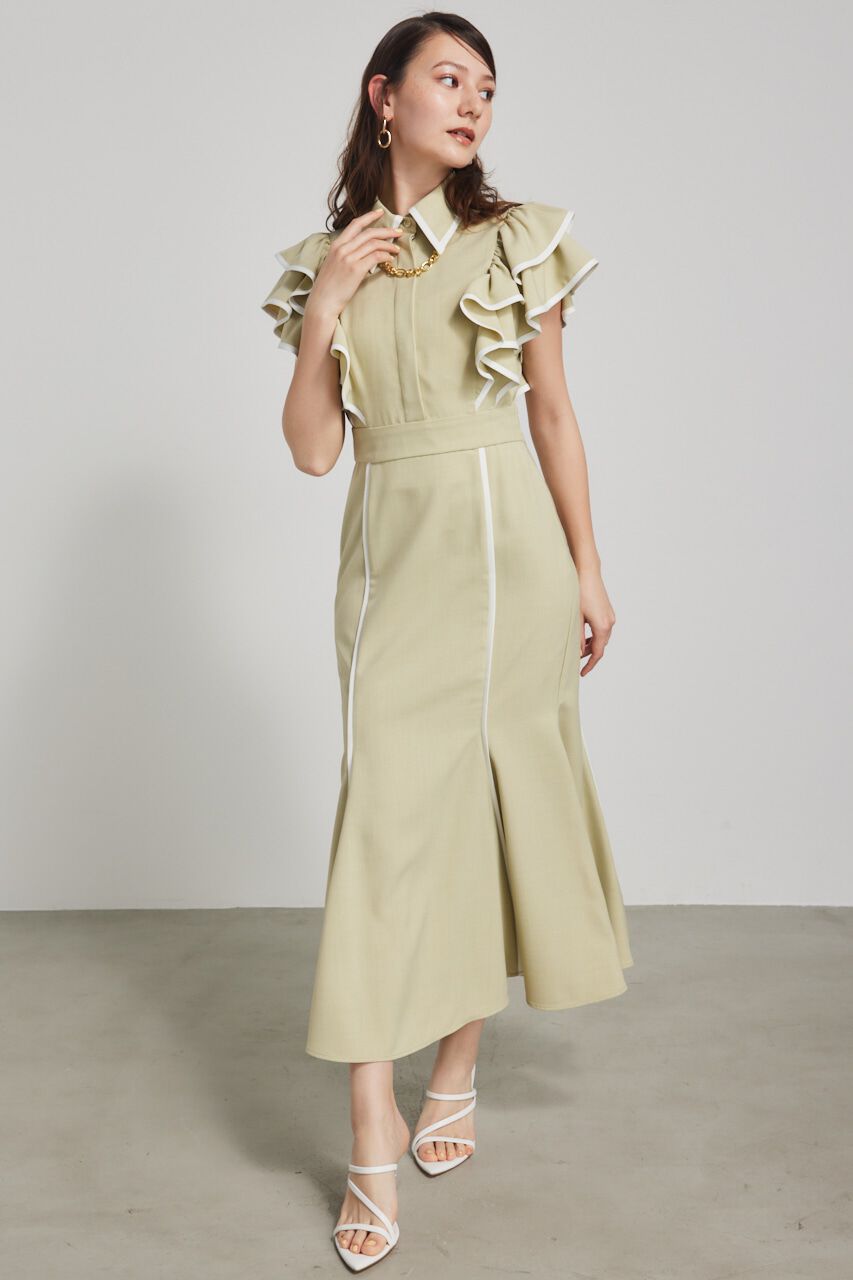 rienda「フリルスリーブバイカラーOP」|ワンピース|