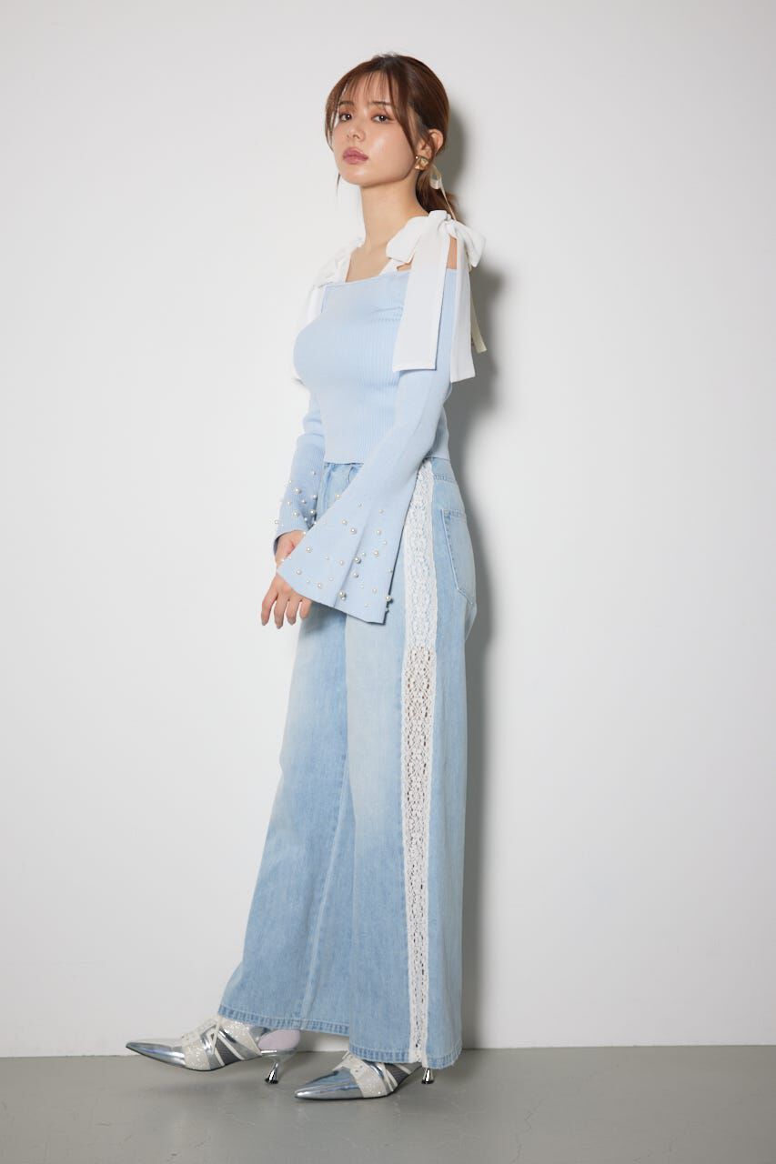 rienda「リボンオフショルダーニットトップス」|ニット・セーター|