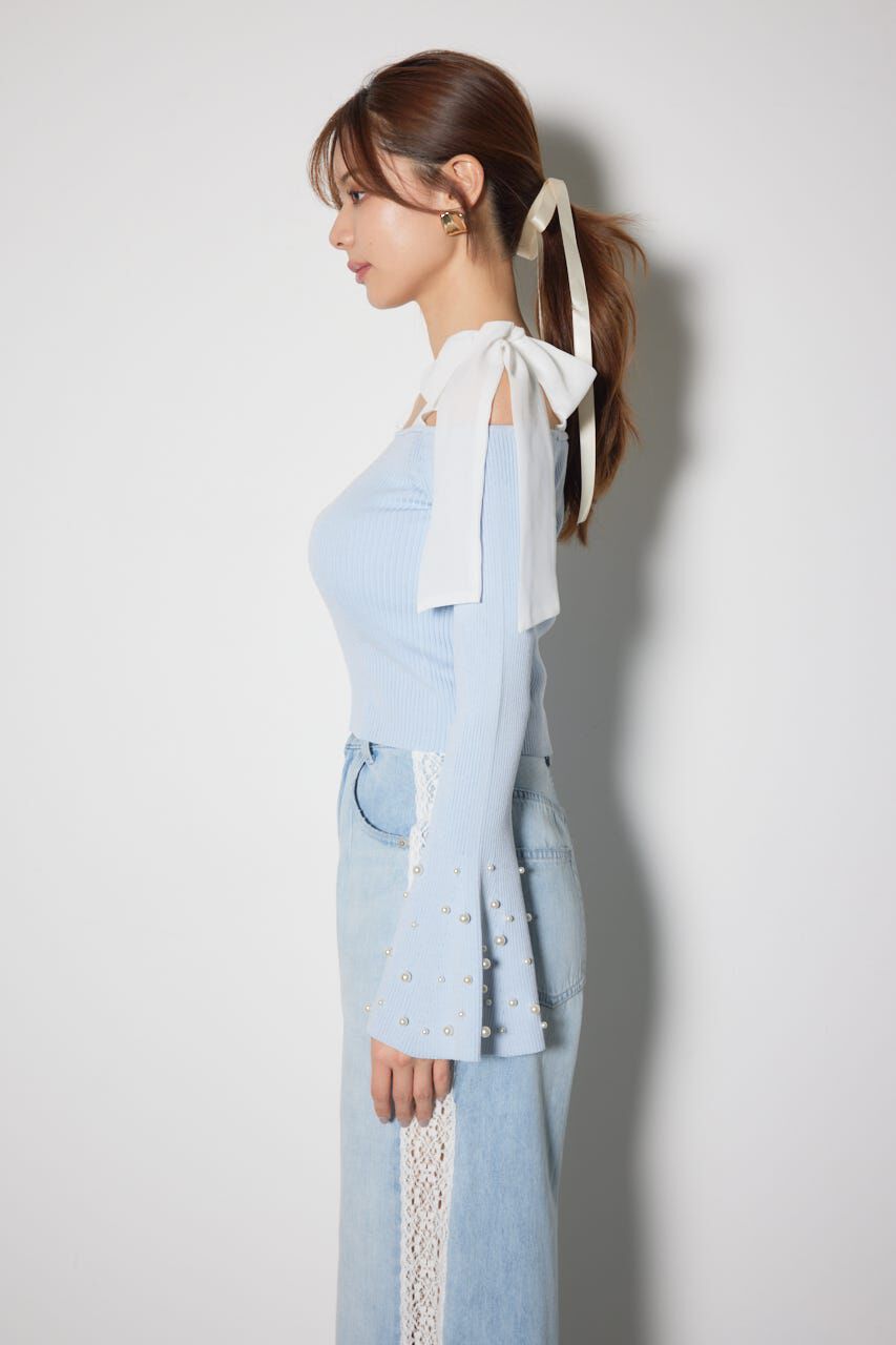 rienda「リボンオフショルダーニットトップス」|ニット・セーター|