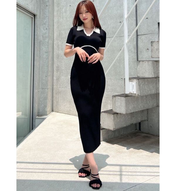 RESEXXY「バイカラーニットポロワンピース」|ワンピース|