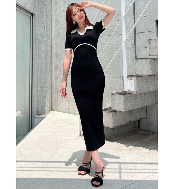 RESEXXY「バイカラーニットポロワンピース」|ワンピース|