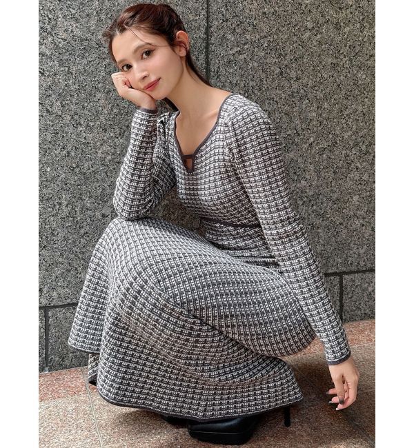 RESEXXY「【WEB限定】バイカラーツイードニットワンピース」|ワンピース|