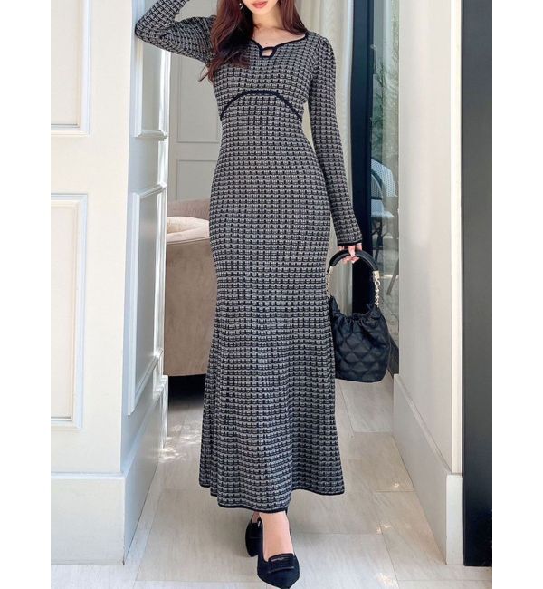 RESEXXY「【WEB限定】バイカラーツイードニットワンピース」|ワンピース|