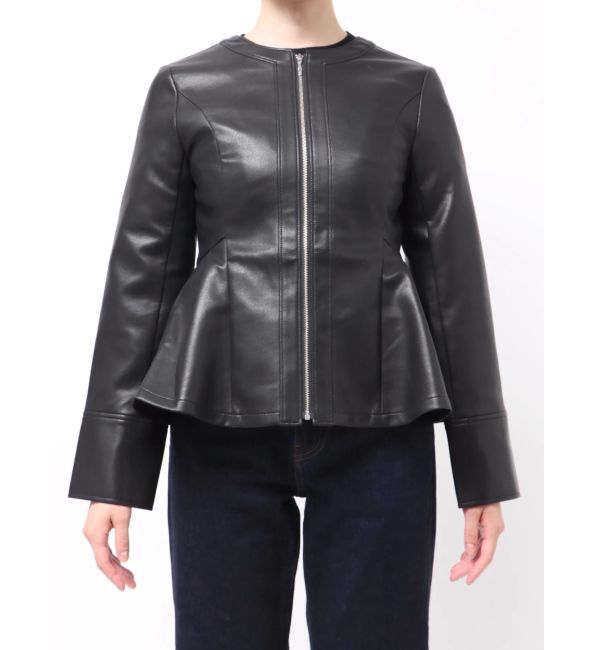 dazzlin「ウエストシェイプフェイクレザージャケット」|ライダースジャケット|