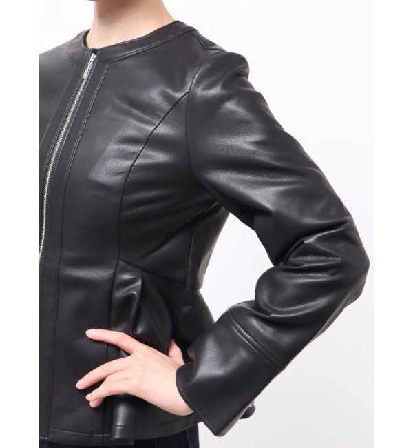 dazzlin「ウエストシェイプフェイクレザージャケット」|ライダースジャケット|