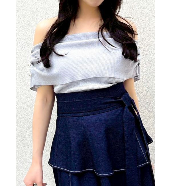 dazzlin「パールオフショルニットトップス」|ニット・セーター|ブルー