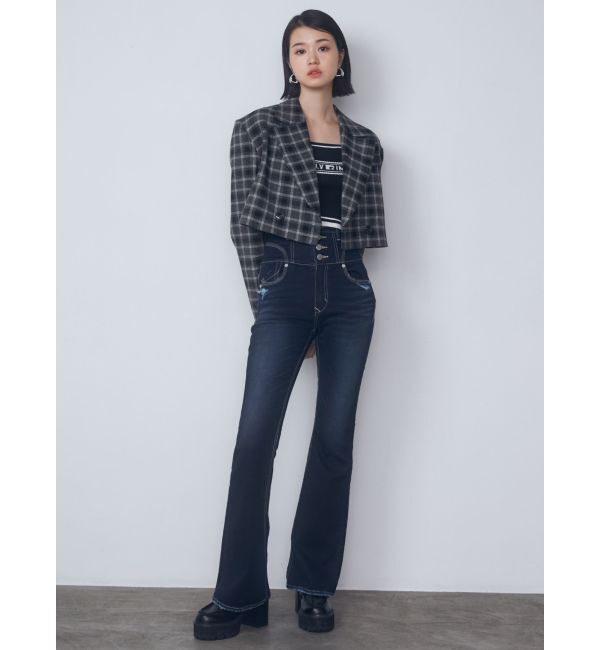 EMODA「スーパーハイウエストフレアパギンス」|デニム|