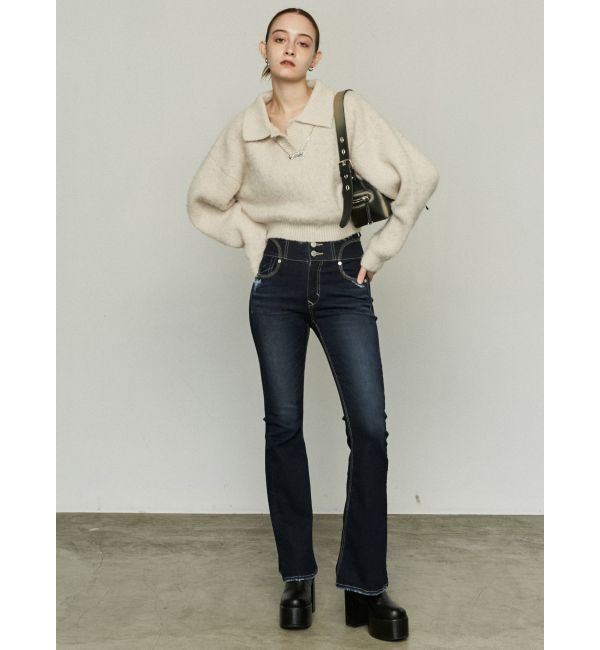 EMODA「スーパーハイウエストフレアパギンス」|デニム|