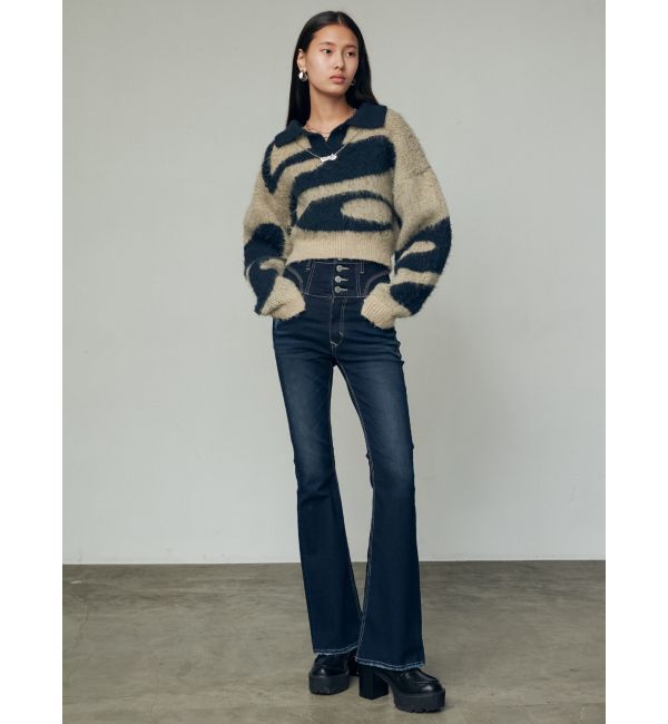 EMODA「スーパーハイウエストフレアパギンス」|デニム|