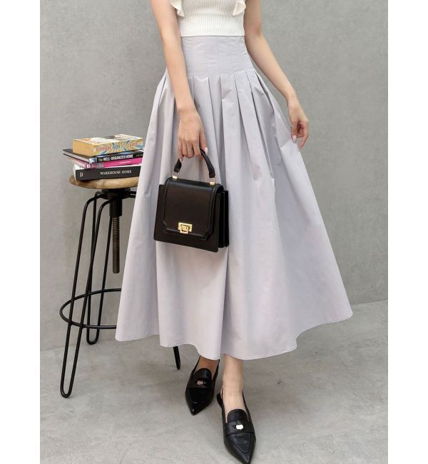 MERCURYDUO「タフタタックフレアスカート」|スカート|ライトグレー