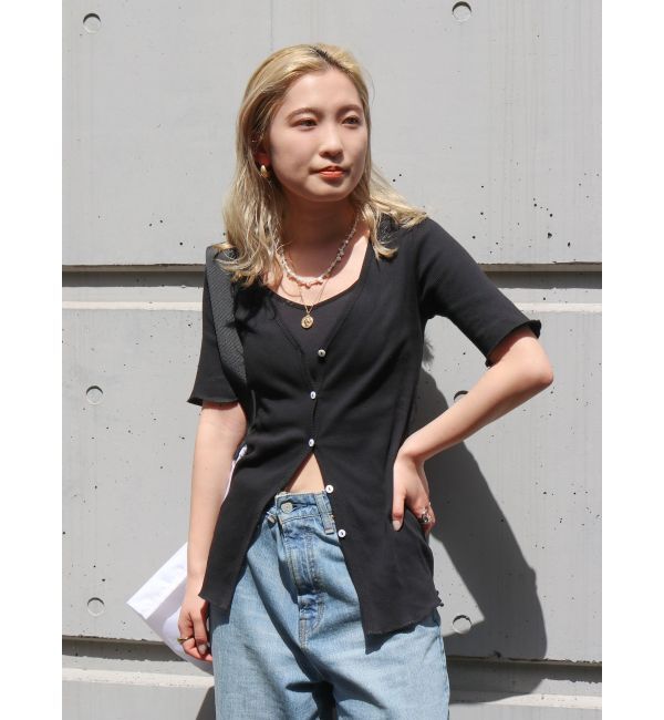 Ungrid「オーガニックコットンテレコハーフスリーブカーデ」|カーディガン|