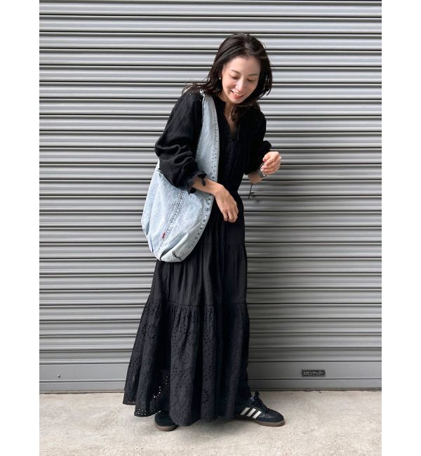 Ungrid「カットワークレースコンビワンピース」|ワンピース|ブラック