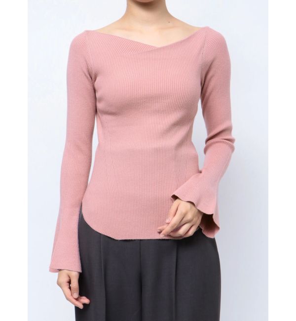 LAGUNAMOON「アシンメトリードレープフレアスリーブニット」|ニット・セーター|