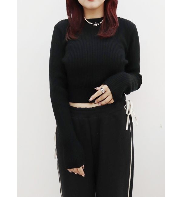 EVRIS「プレーティングリブニットトップス」|ニット・セーター|ブラック