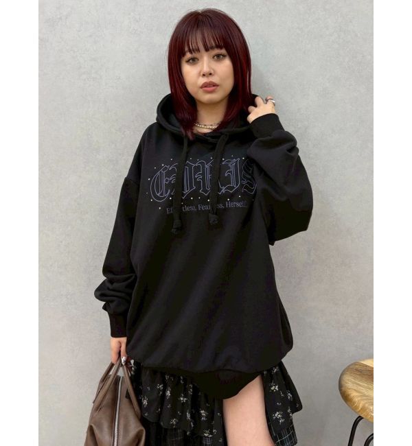 EVRIS「EVRISロゴオーバーサイズフーディー」|スウェット・ジャージ|ブラック