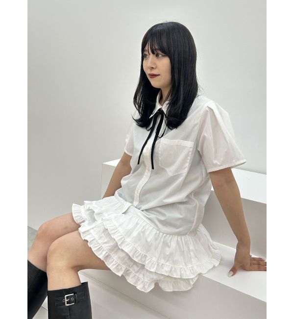 jouetie「リボンタイヘムフリルチュニックシャツ」|シャツ・ブラウス|