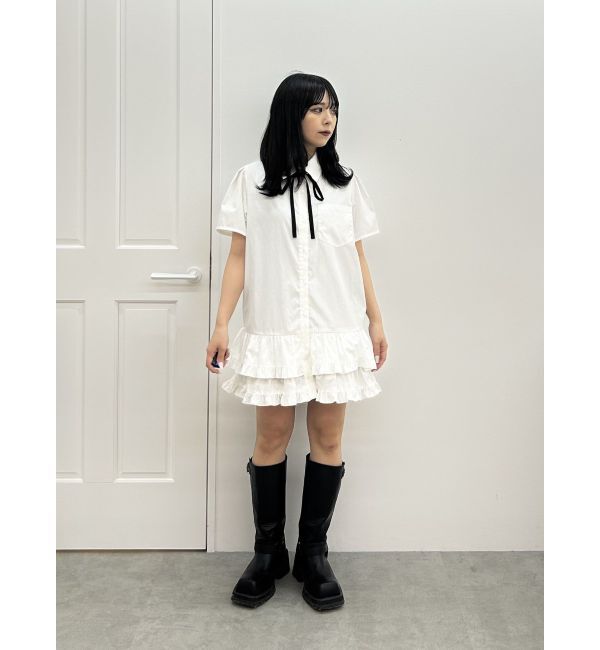 jouetie「リボンタイヘムフリルチュニックシャツ」|シャツ・ブラウス|