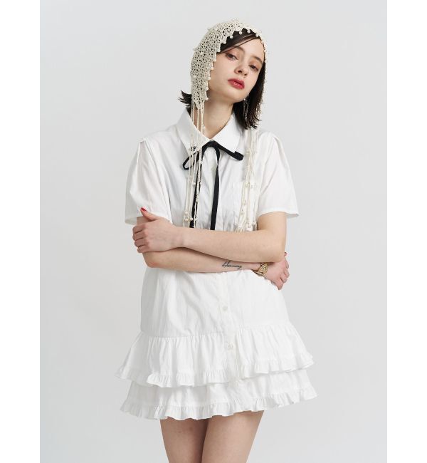 jouetie「リボンタイヘムフリルチュニックシャツ」|シャツ・ブラウス|