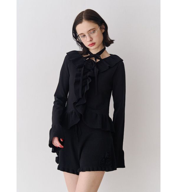 jouetie「ラッフルフリルコサージュニット」|ニット・セーター|ブラック