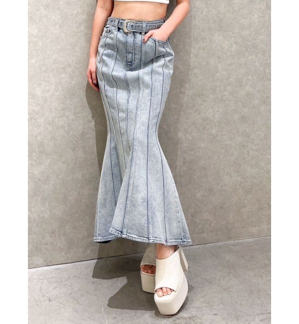 GYDA「ハイウエストバックルベルトデザインマーメイドスカート」|スカート|アイスブルー