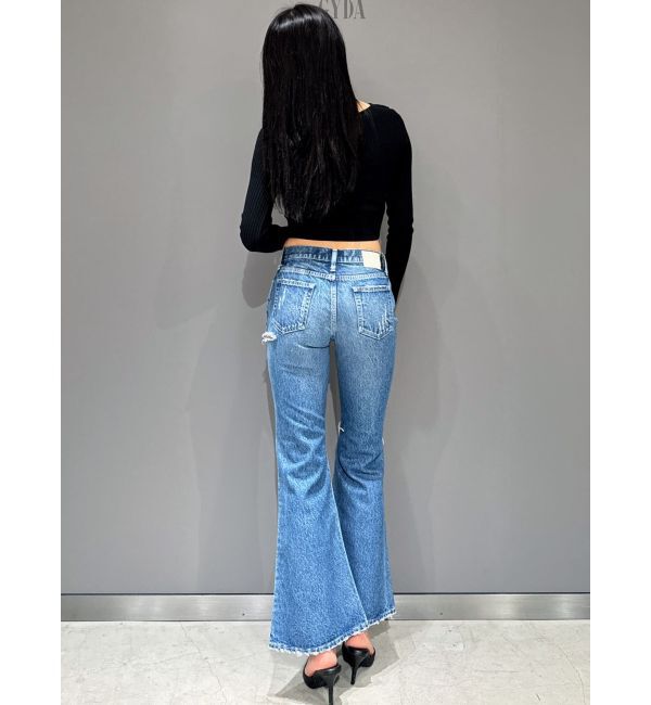 GYDA「ミドルウエストSIDE RIPPEDフレアデニムパンツ」|デニム|