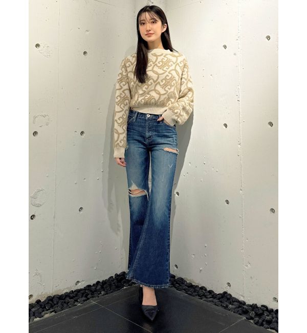 GYDA「ミドルウエストSIDE RIPPEDフレアデニムパンツ」|デニム|