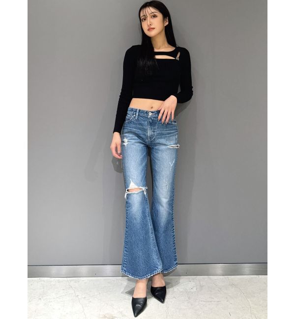 GYDA「ミドルウエストSIDE RIPPEDフレアデニムパンツ」|デニム|