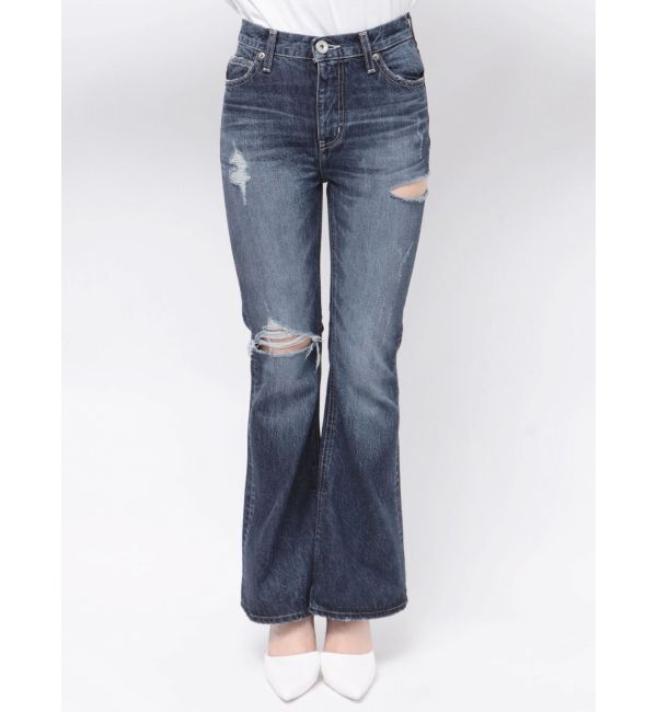 GYDA「ミドルウエストSIDE RIPPEDフレアデニムパンツ」|デニム|