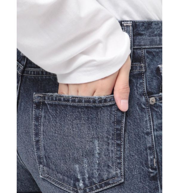 GYDA「ミドルウエストSIDE RIPPEDフレアデニムパンツ」|デニム|