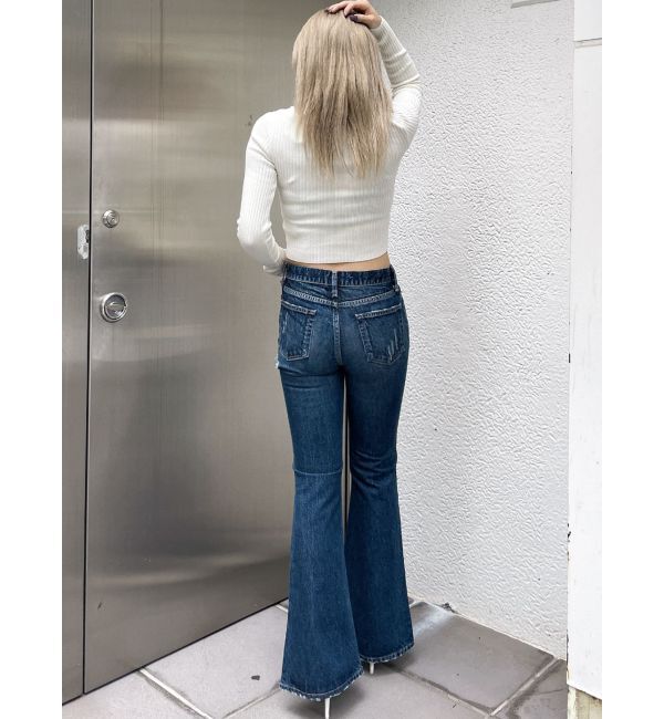 GYDA「ミドルウエストSIDE RIPPEDフレアデニムパンツ」|デニム|