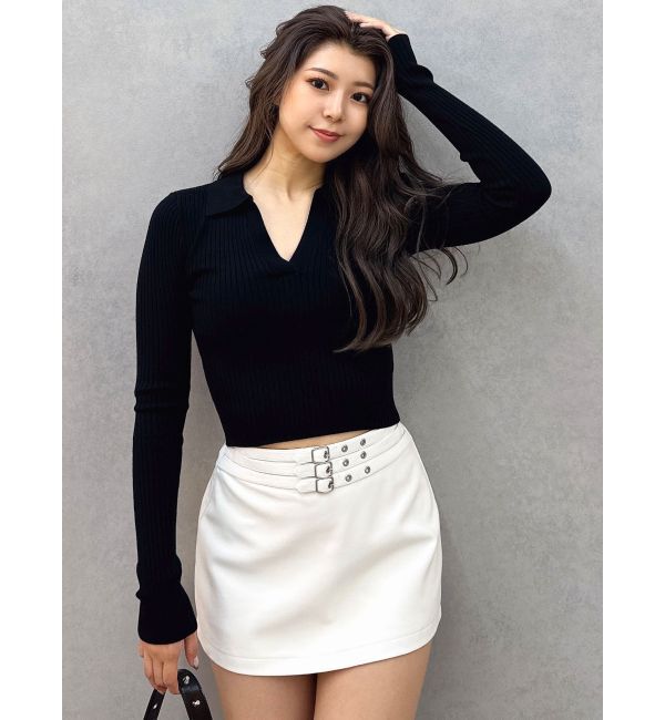 GYDA「フェイクレザーベルトスカートライクショートパンツ」|スカート|