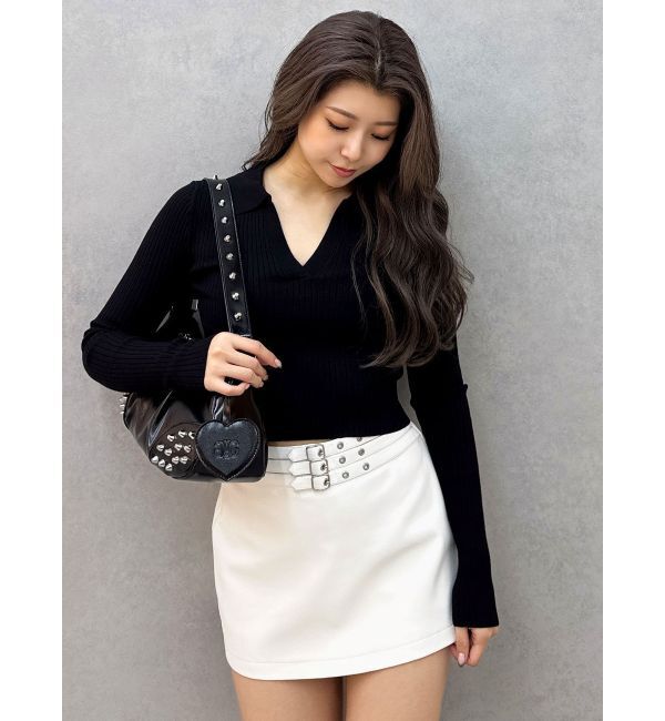 GYDA「フェイクレザーベルトスカートライクショートパンツ」|スカート|