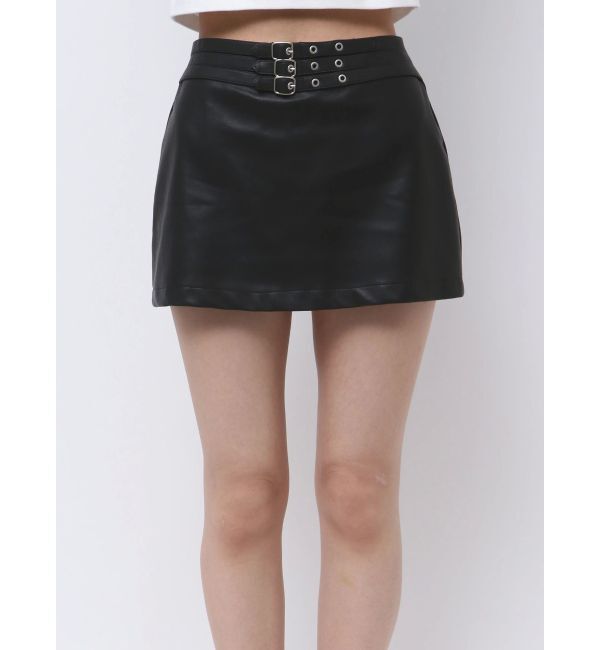 GYDA「フェイクレザーベルトスカートライクショートパンツ」|スカート|