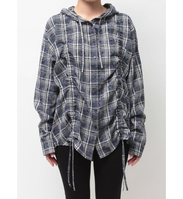 GYDA「GG drawstringフードチェックシャツ」|シャツ・ブラウス|