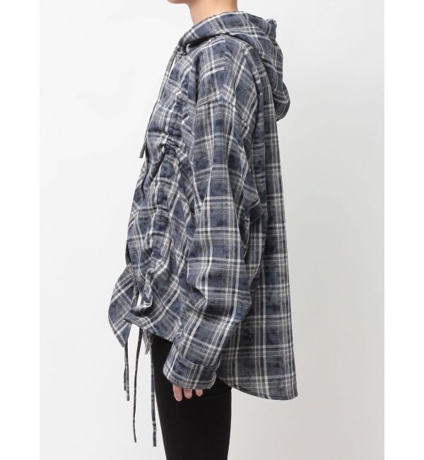 GYDA「GG drawstringフードチェックシャツ」|シャツ・ブラウス|