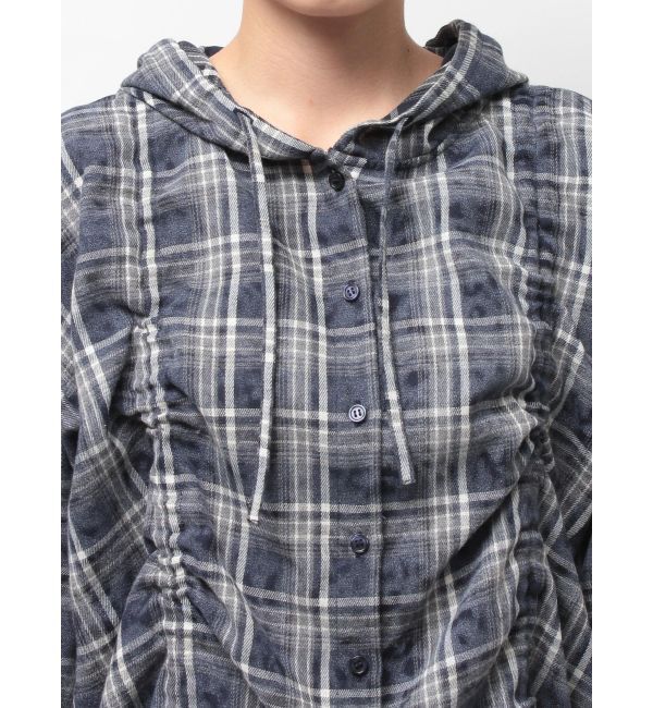 GYDA「GG drawstringフードチェックシャツ」|シャツ・ブラウス|