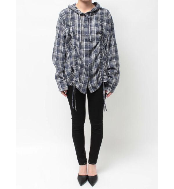 GYDA「GG drawstringフードチェックシャツ」|シャツ・ブラウス|