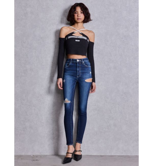 GYDA「ハイウエストSIDE RIPPED スキニーデニムパンツ」|デニム|