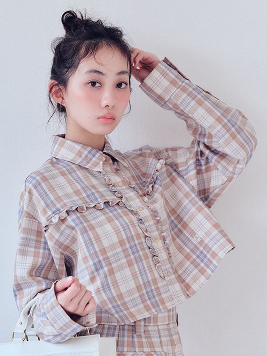 FURFUR「チェック柄クロップドフリルシャツ」|シャツ・ブラウス|