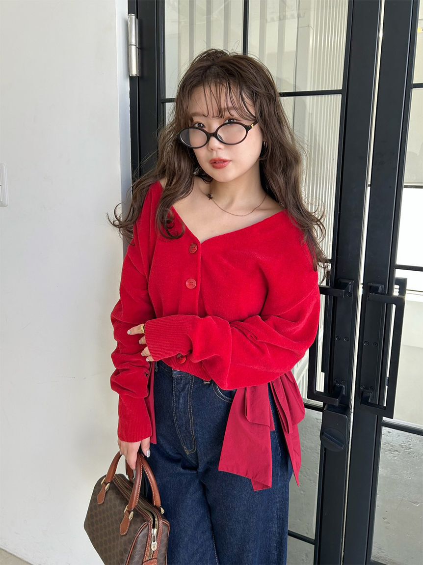 SNIDEL「リボンドッキングカーディガン」|カーディガン|