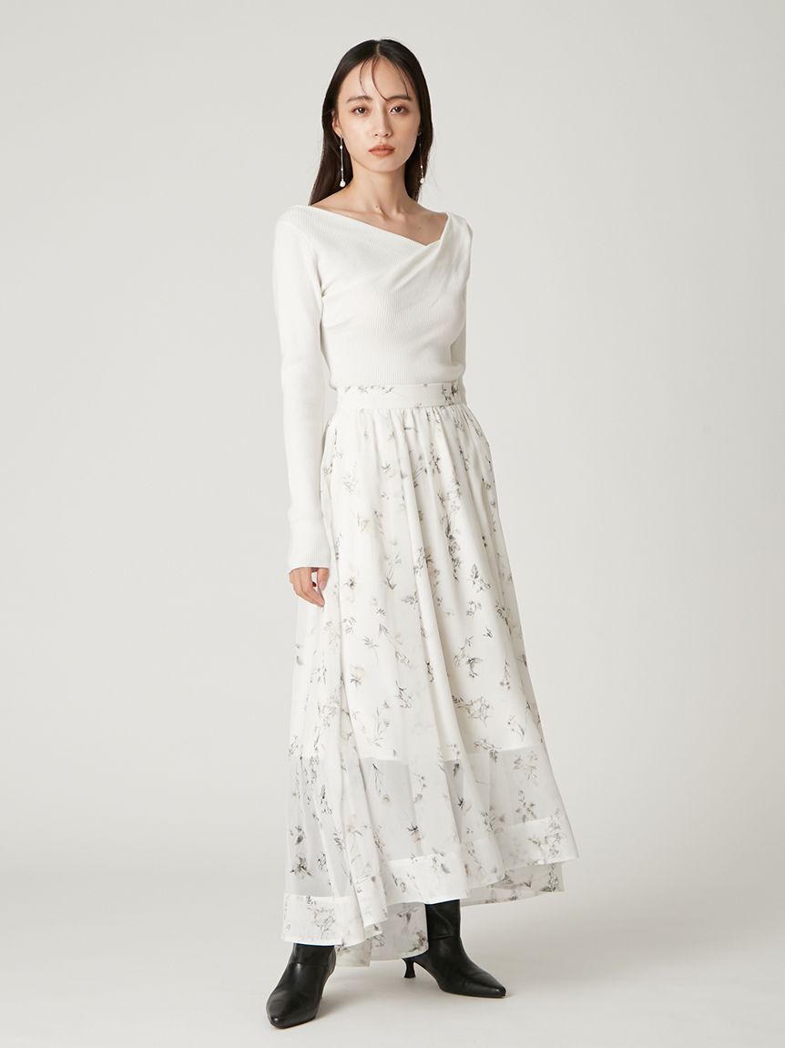 FRAY I.D「シルクブレンドアシメデコルテドレープリブニット」|ニット・セーター|