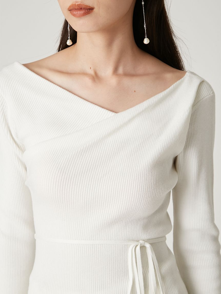 FRAY I.D「シルクブレンドアシメデコルテドレープリブニット」|ニット・セーター|