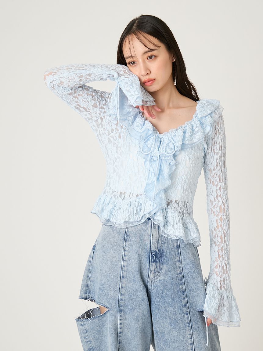 FRAY I.D「ラッフルデザインレーストップス」|Tシャツ・カットソー|