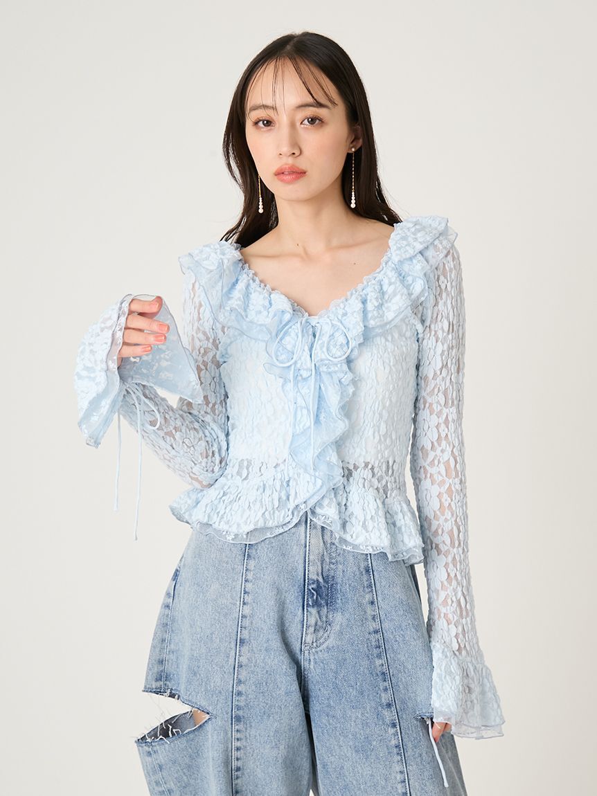 FRAY I.D「ラッフルデザインレーストップス」|Tシャツ・カットソー|