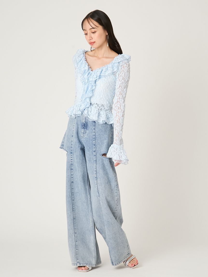 FRAY I.D「ラッフルデザインレーストップス」|Tシャツ・カットソー|