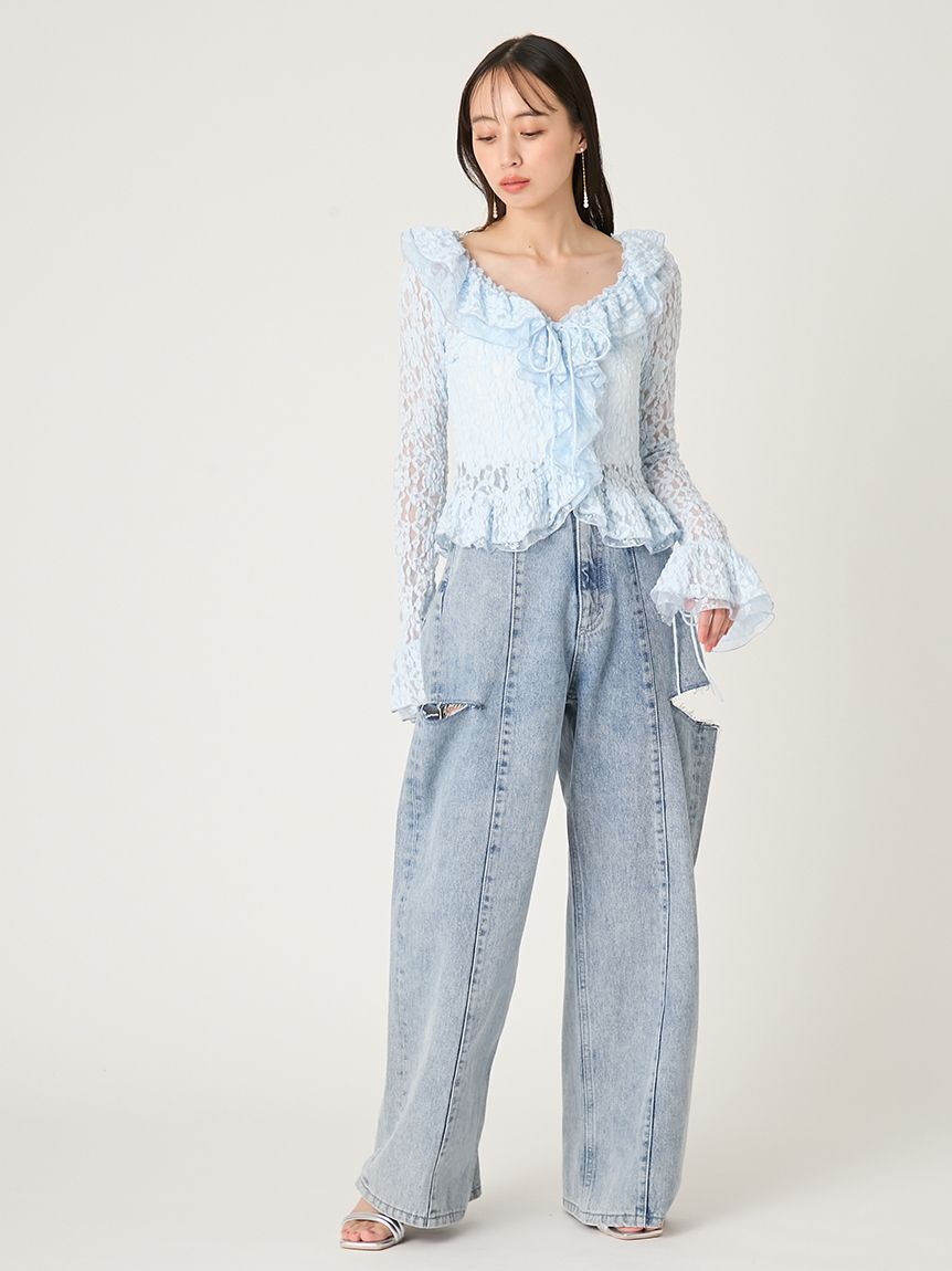 FRAY I.D「ラッフルデザインレーストップス」|Tシャツ・カットソー|