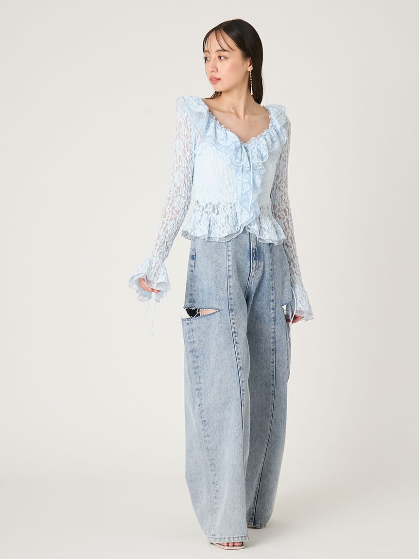 FRAY I.D「ラッフルデザインレーストップス」|Tシャツ・カットソー|