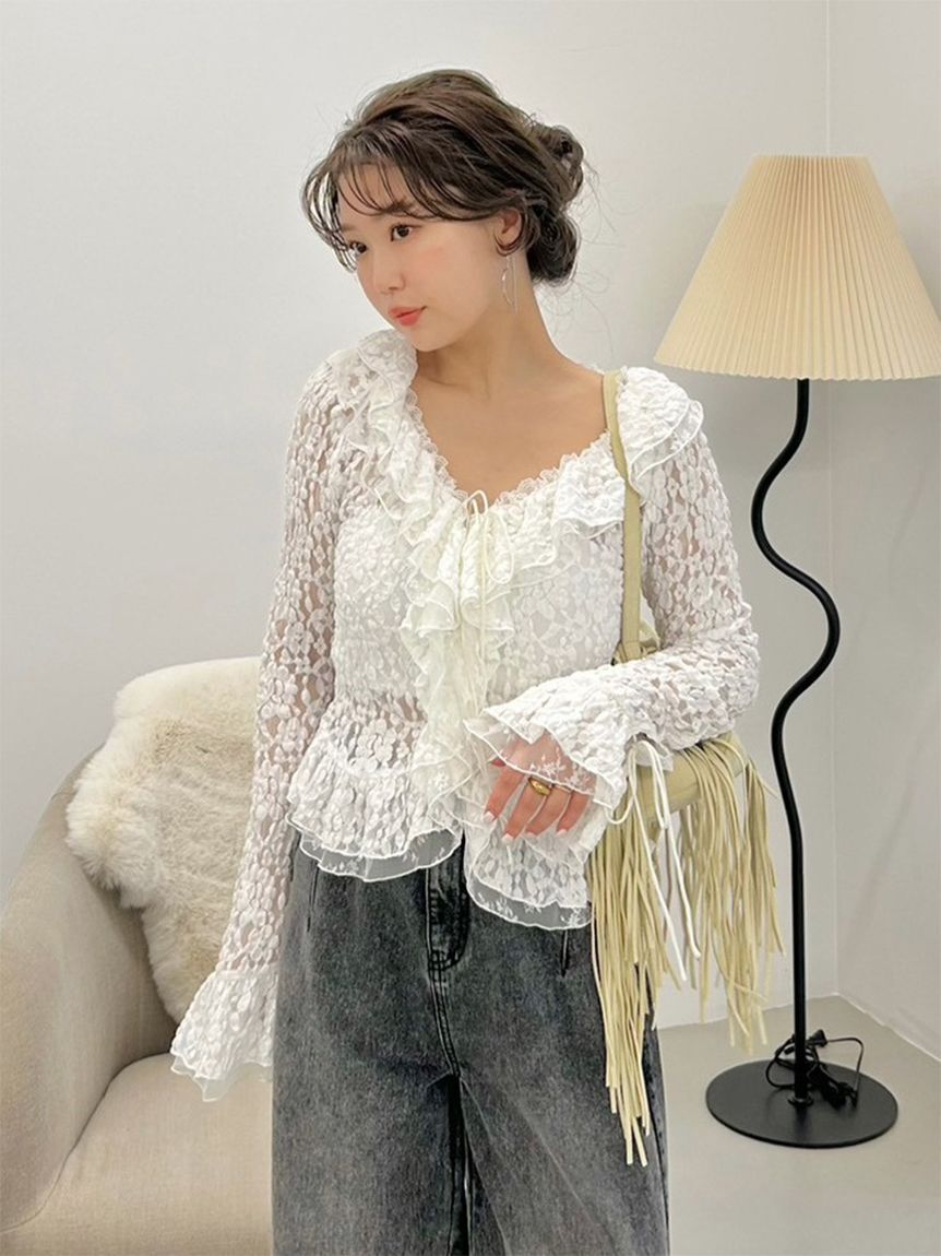 FRAY I.D「ラッフルデザインレーストップス」|Tシャツ・カットソー|